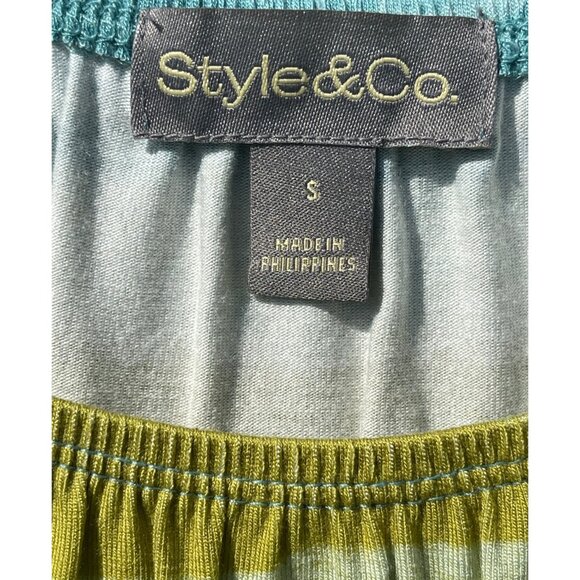 Style & Co. Womens On Off Knit Faded Turquoise Ruffle Hem and Sleeve Top S - Picture 5 of 7